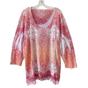 Reba Boho Paisley Embellished Tunic 3X Lace Hem Rhinestone Romantic Statement